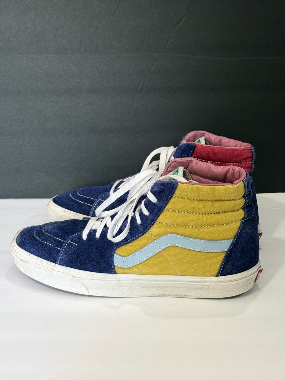 Vans Sk8-Hi Colorblock Suede/Canvas Sneakers - Blue & Yellow, sz 11.5 men’s